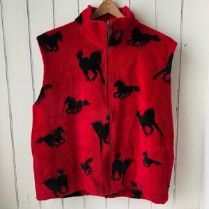 Silver Threads Vintage Fleece Red Horse Patterned Vest